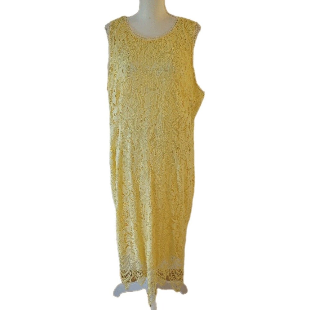 Cato Butter Yellow Dress Lace 24W Sleeveless Spring Summer Mid Length Long